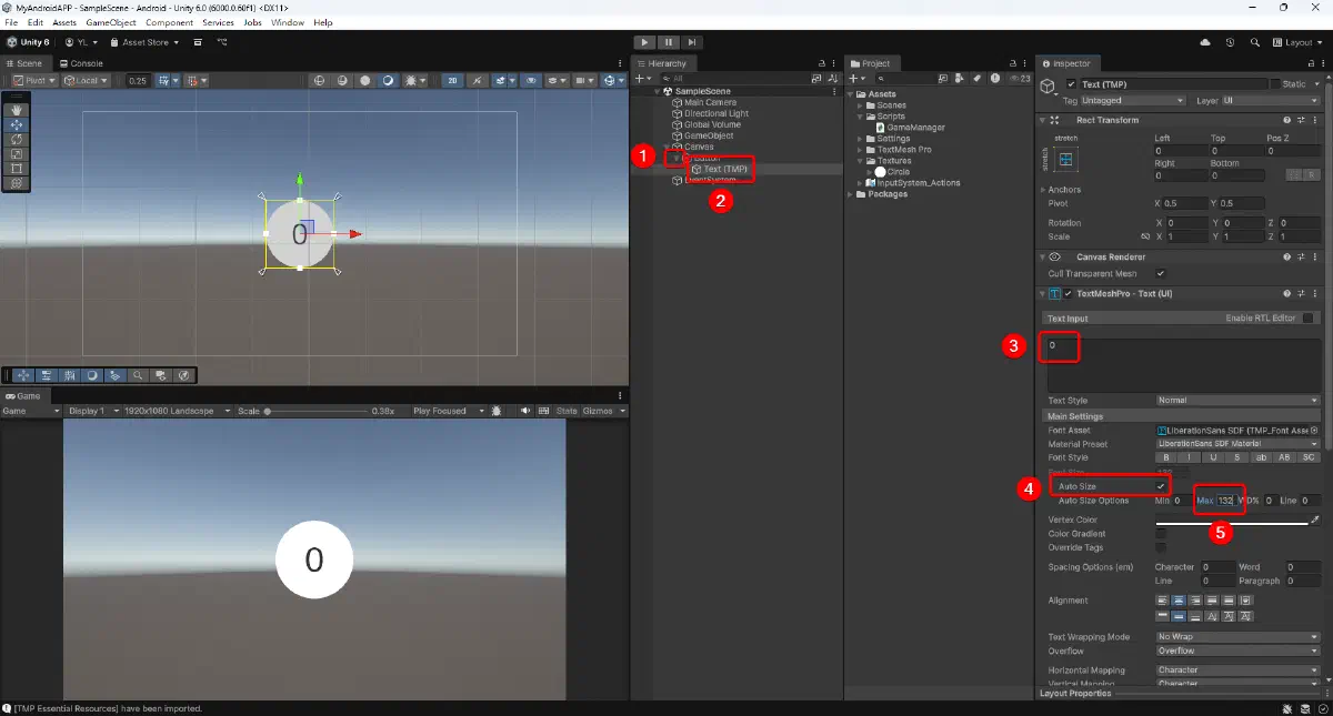 選取 Text (TMP) 子物件並把顯示文字改成 0