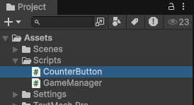 CounterButton 腳本建立完成後出現在 Scripts 資料夾