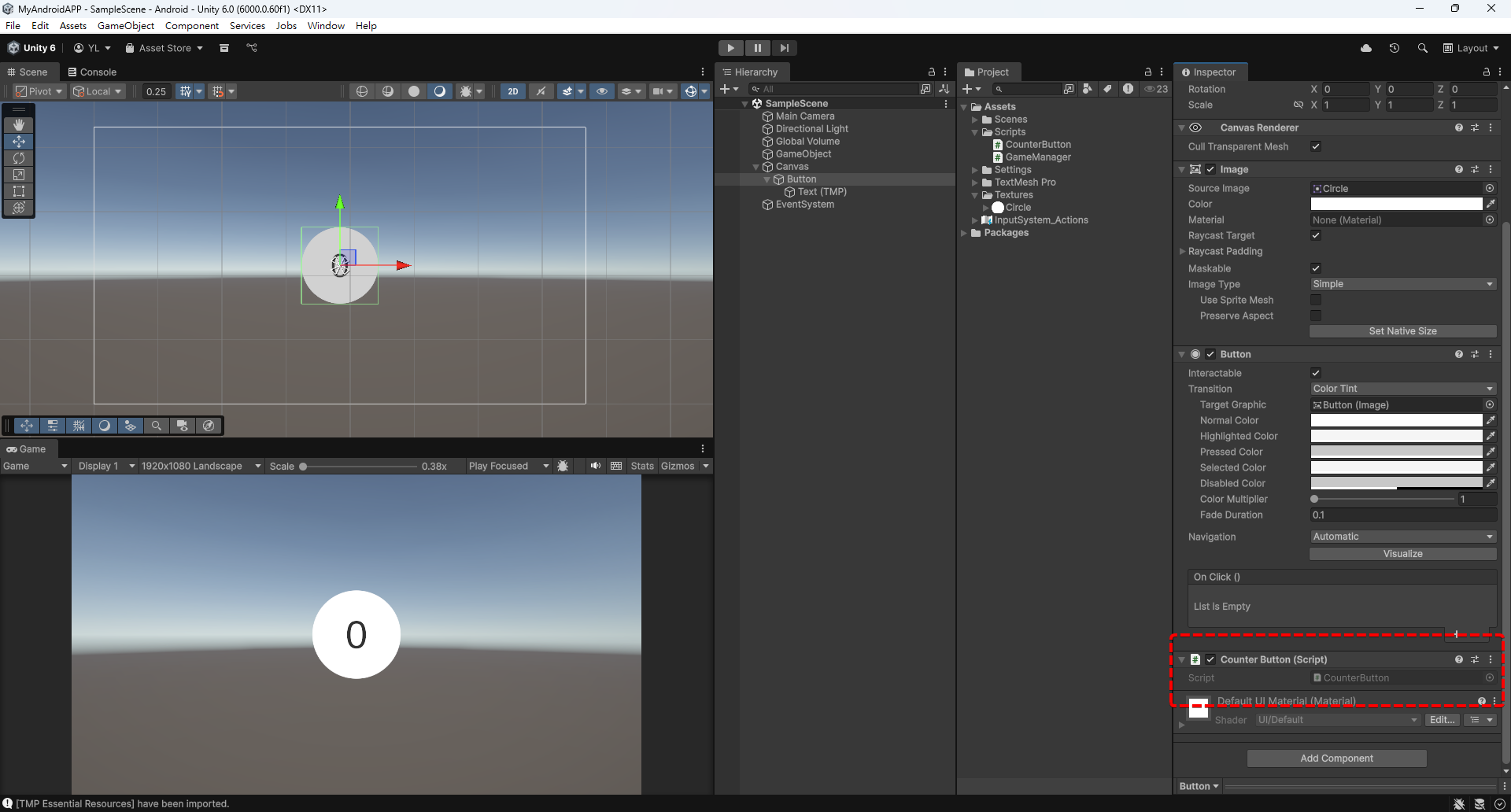 Button 物件上已成功掛上 CounterButton 腳本