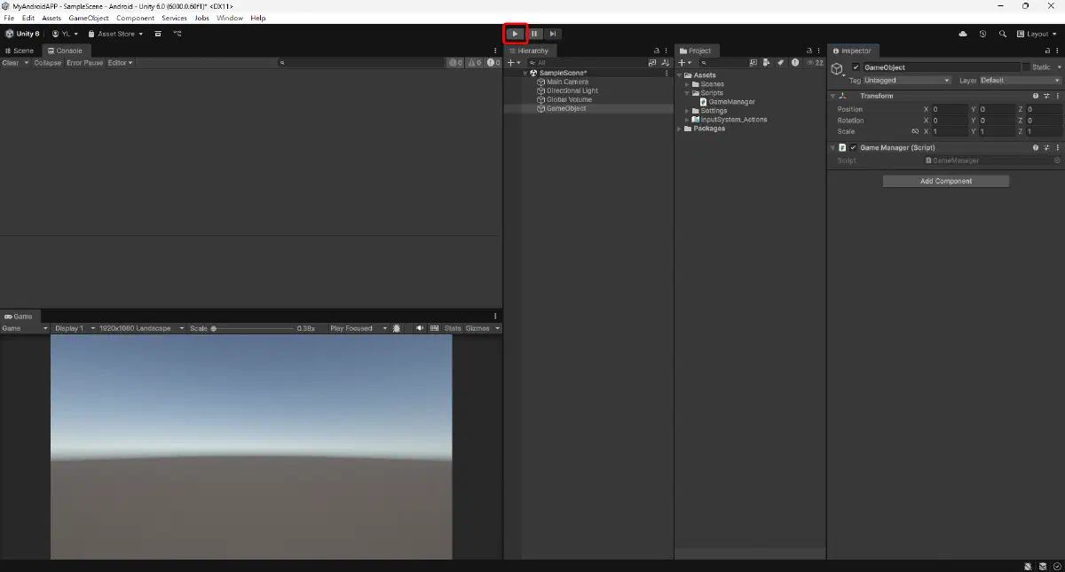 按下 Unity 的 Play 執行專案