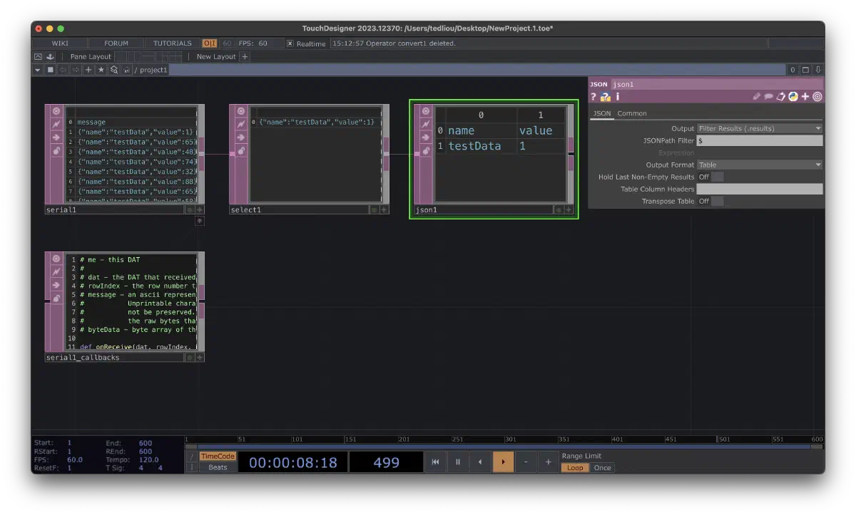 TouchDesigner 的 JSON DAT 將字串展開為表格欄位