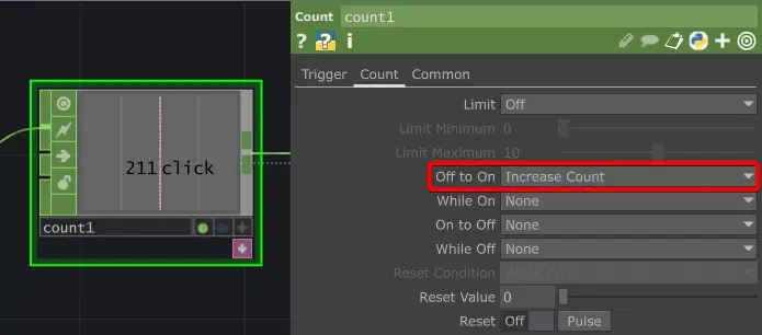 TouchDesigner 鍵盤按鍵輸入模板 Count 計算累計觸發次數參數設定