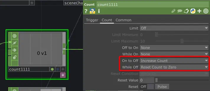 TouchDesigner 鍵盤按鍵輸入模板 Count 產生脈衝訊號參數設定