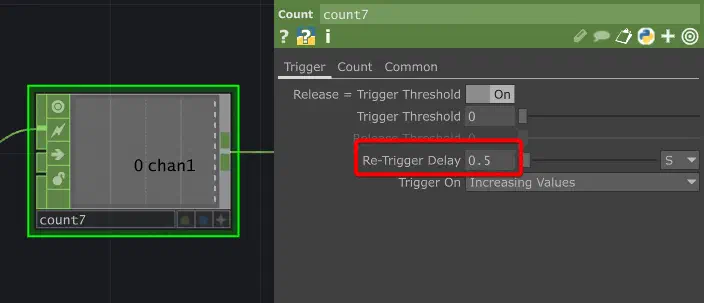 TouchDesigner 麥克風輸入模板 Count 產生脈衝訊號參數設定 Trigger