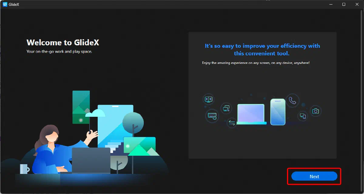 Windows 版 GlideX 的起始畫面